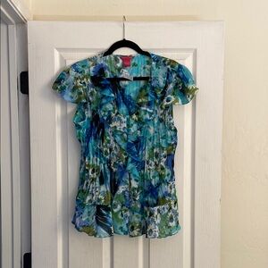 Sunny Leigh Vibrant Floral Blouse - Blue and Green